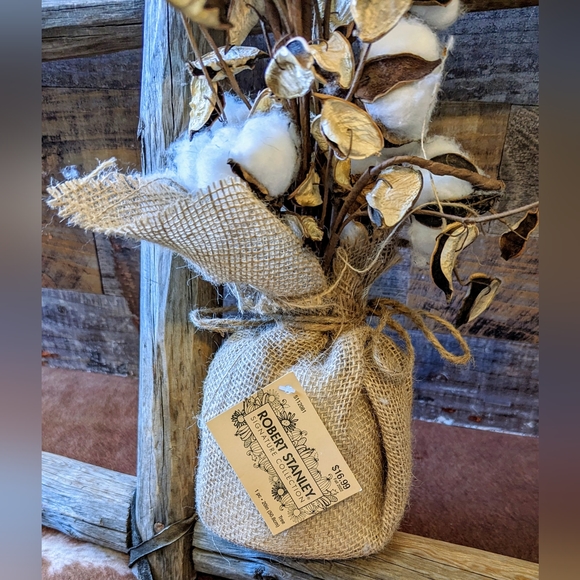 NWT Robert Stanley Signature Collection Burlap Bag With Cotton Bouquet - Picture 2 of 9